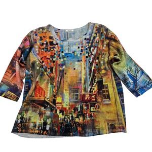 Et Lois Women's Abstract Cityscape Print Long Sleeve Top Made in USA